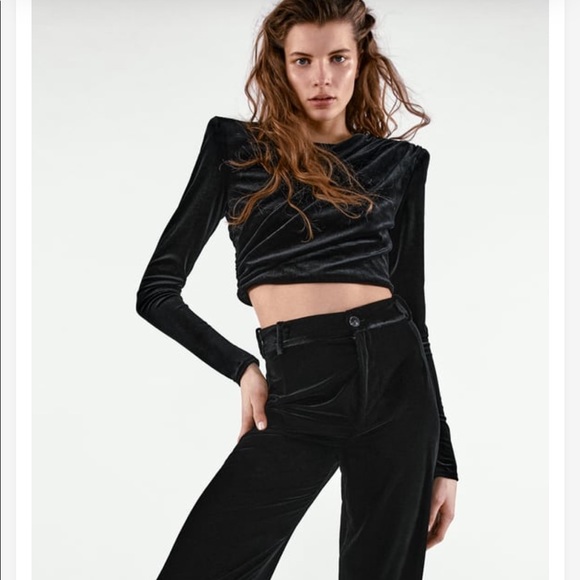 Zara | Tops | Zara Velvet Shoulder Pad Top Crop Top | Poshmark